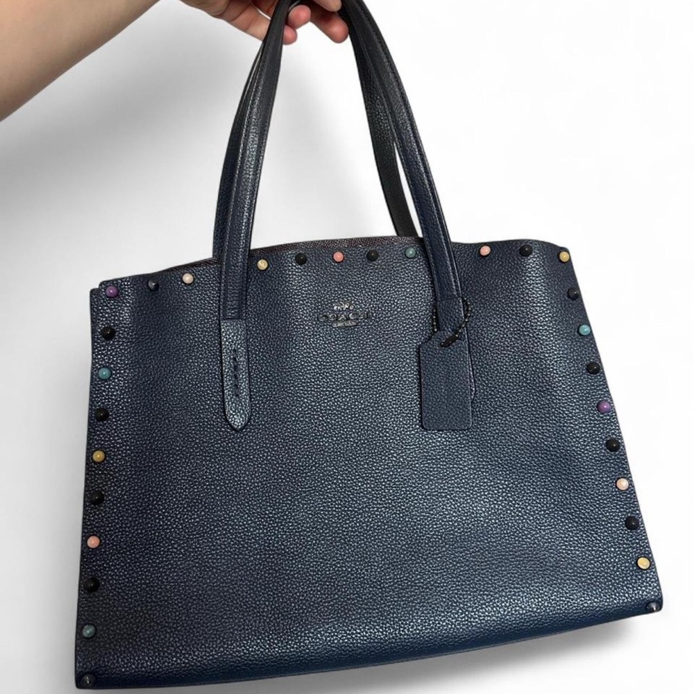 Coach Midnight Blue Tote with Multicolor Studs